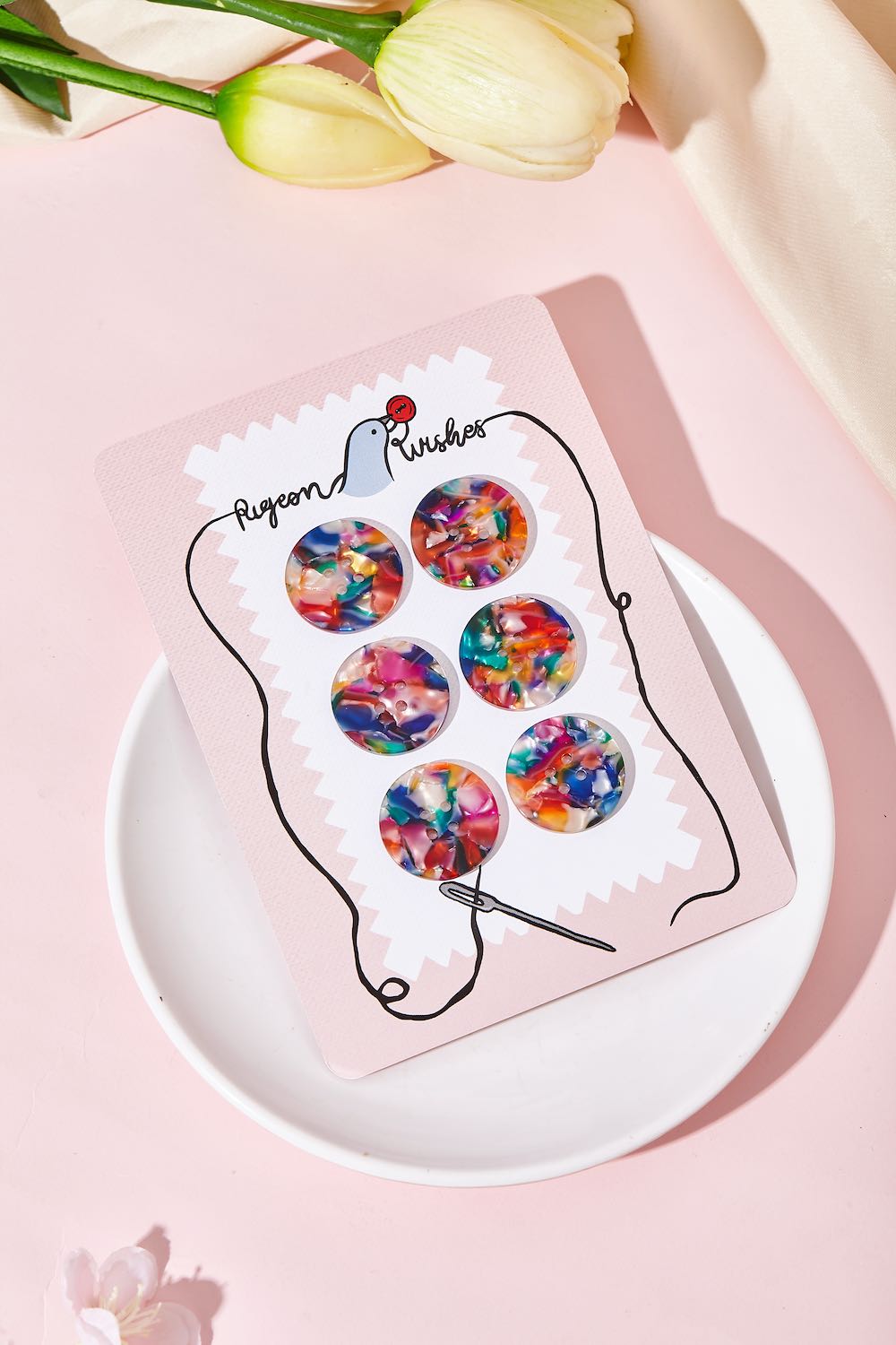 Lot de 6 boutons 25 mm Pigeon Wishes - Kaleidoscope