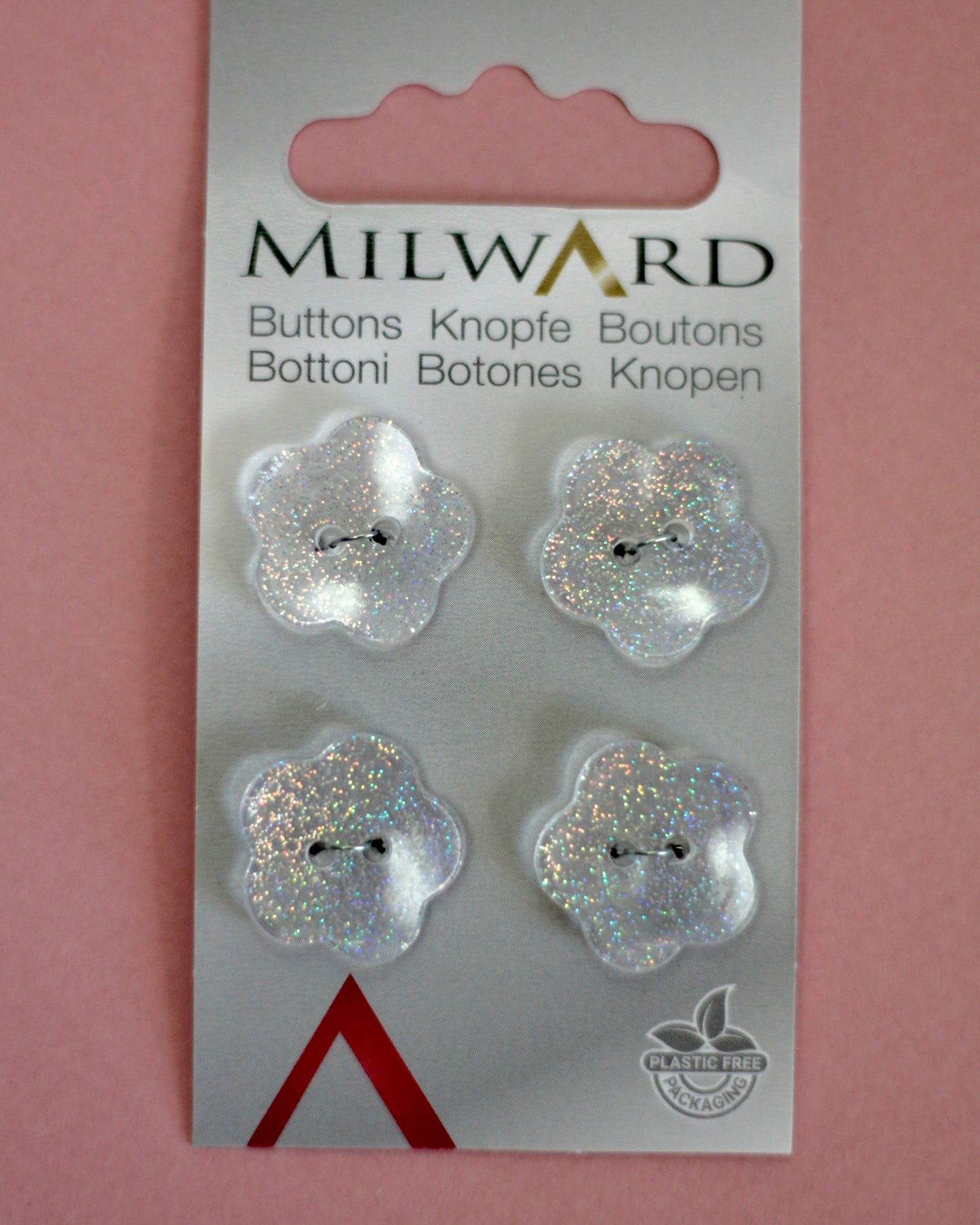 boutons fleur 17 mm transparent à paillettes